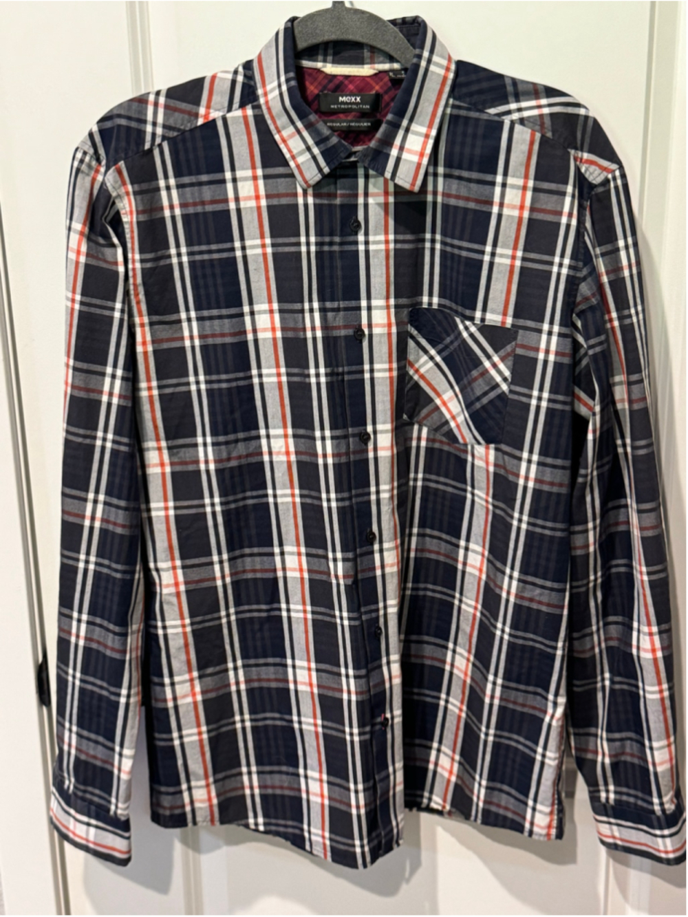 Men's Mexx Casual Button Down Shirt Navy Red Plaid Size M